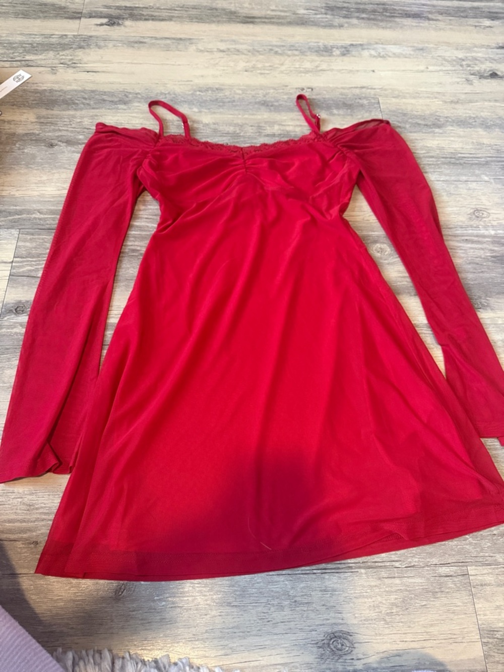 Princess Polly Red Off-Shoulder Long Sleeve Mini Dress